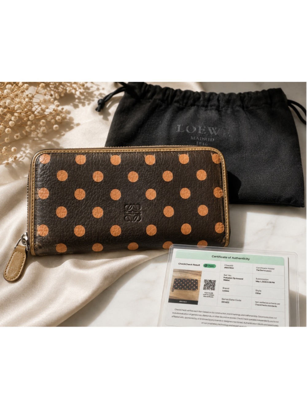 Loewe Authentic Polka Dot Leather Zip Around Wallet w/ COA & Dust Bag